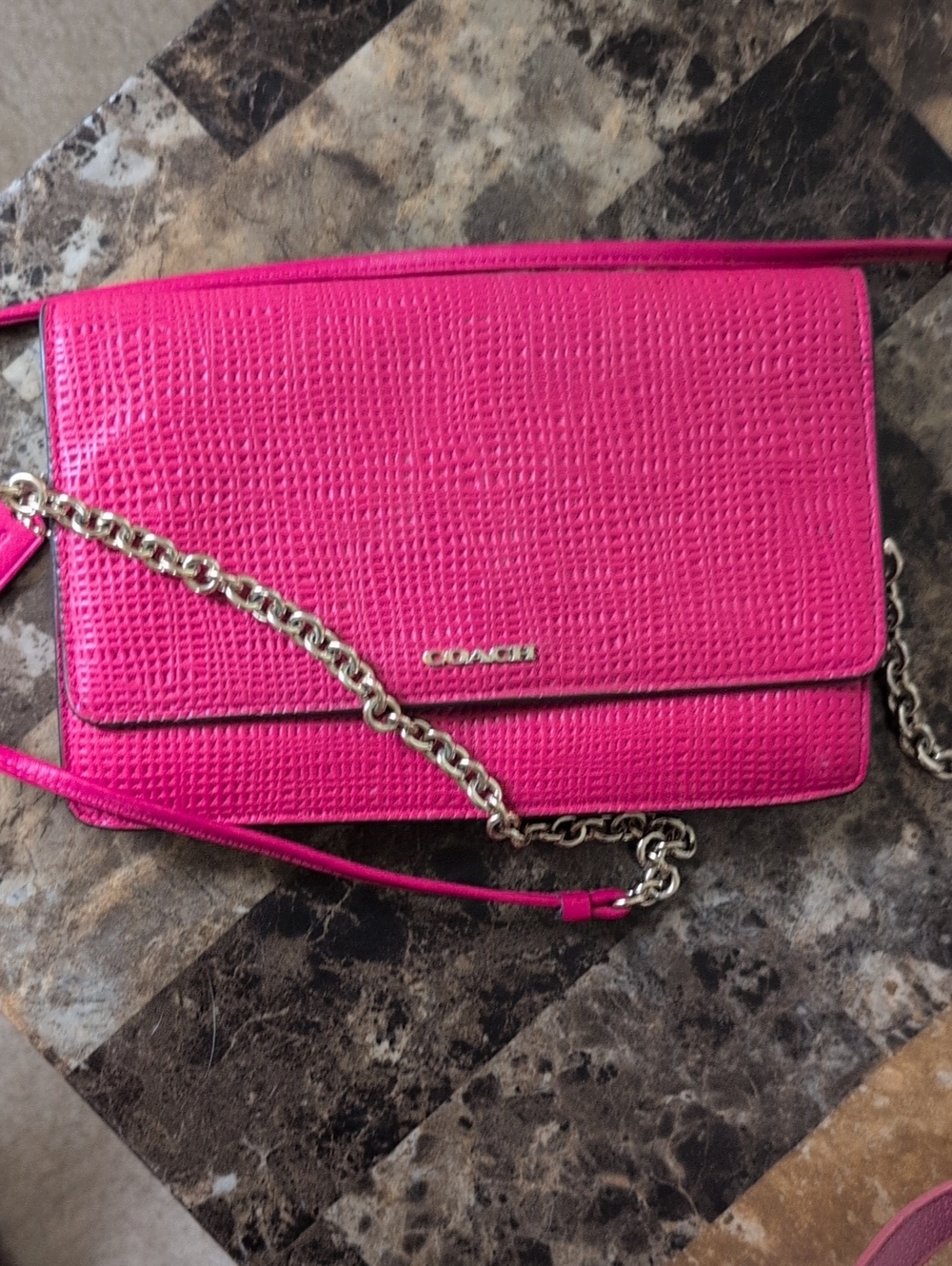 Coach Hot Pink Textured Crossbody with Chain Strap
